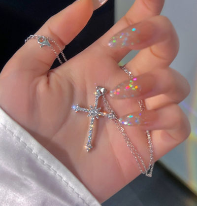 Crystal Zircon Cross Pendant Necklace for Women and Girls